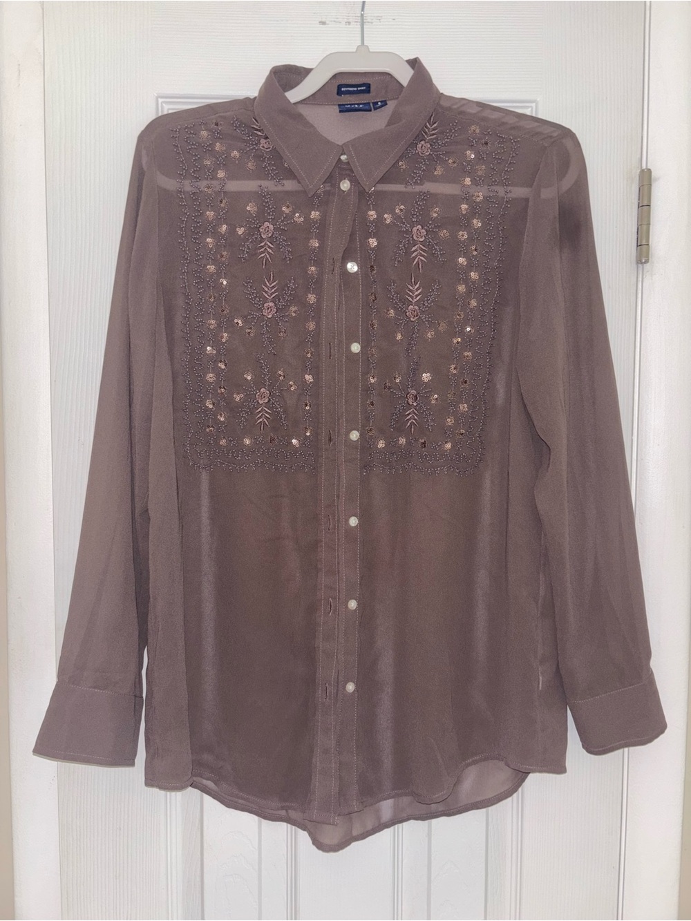 GAP Brown Sheer Embroidered Button-Down Shirt